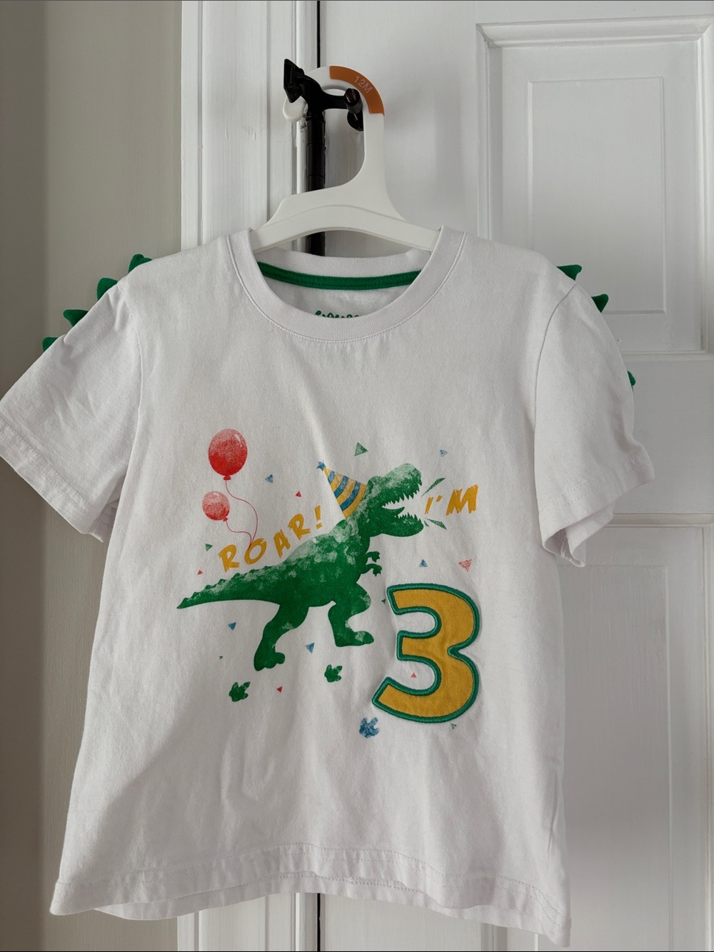 Kids’ White T-Shirt with Green Dinosaur 🦖 & 3rd Birthday 🎉